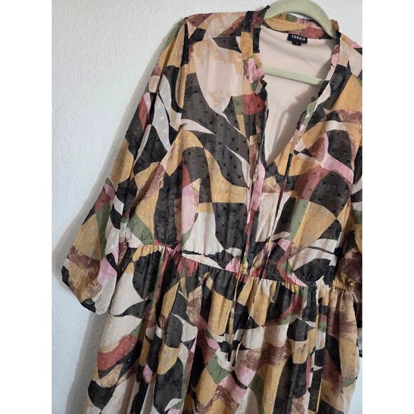 Torrid Clip Dot Keyhole Dress Women’s 3X Black Mini Short Sleeve Plus Size Flowy - Picture 6 of 11